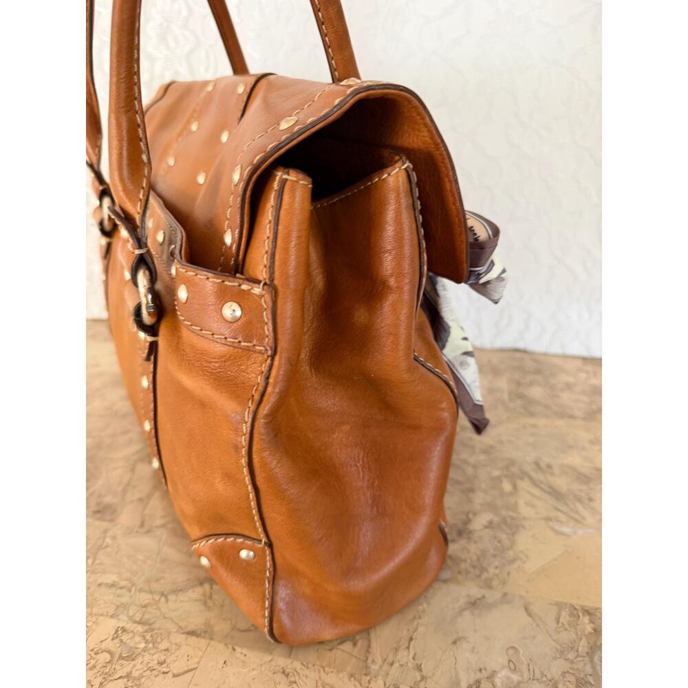 Vintage Michael Kors Astor Studded Leather Satchel Tan Cognac shoulder bag - Picture 6 of 15